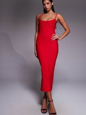 Vesper Cami Strappy Ruched Bust Midi Dress